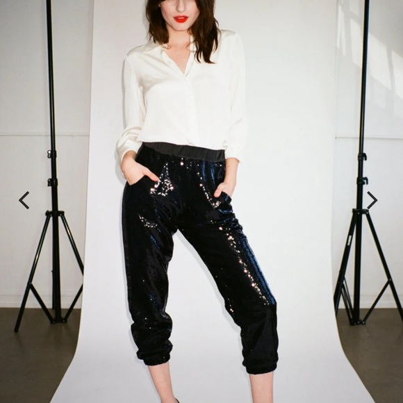 Black Sequin Pants for Women - Picture 2 of 3